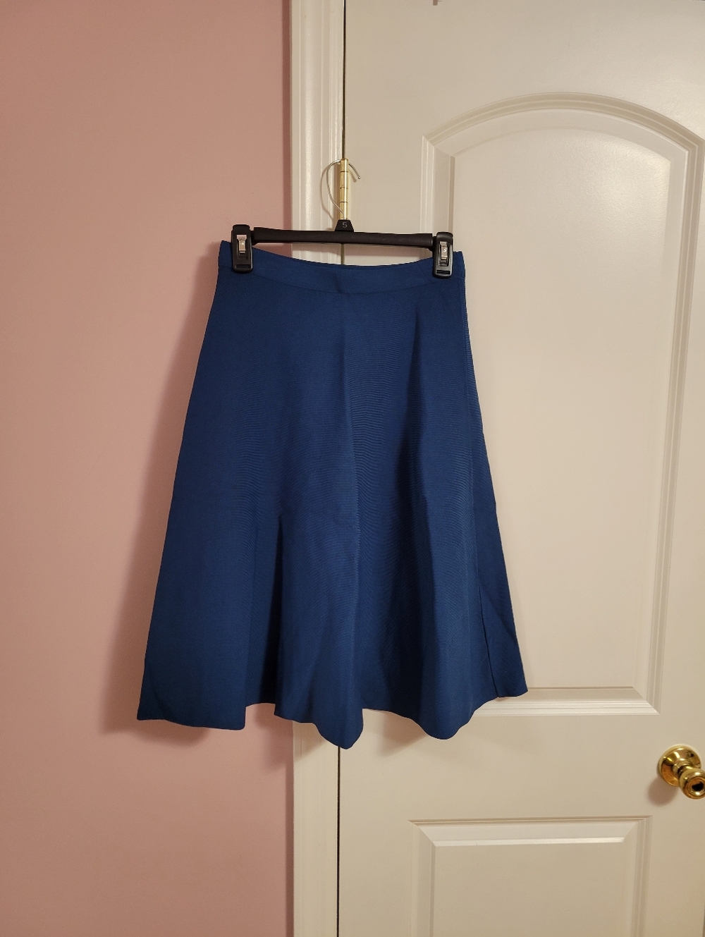 Womens Vibrant Royal Blue Textured Knit A-Line Midi Skirt- S- Modest, Classic